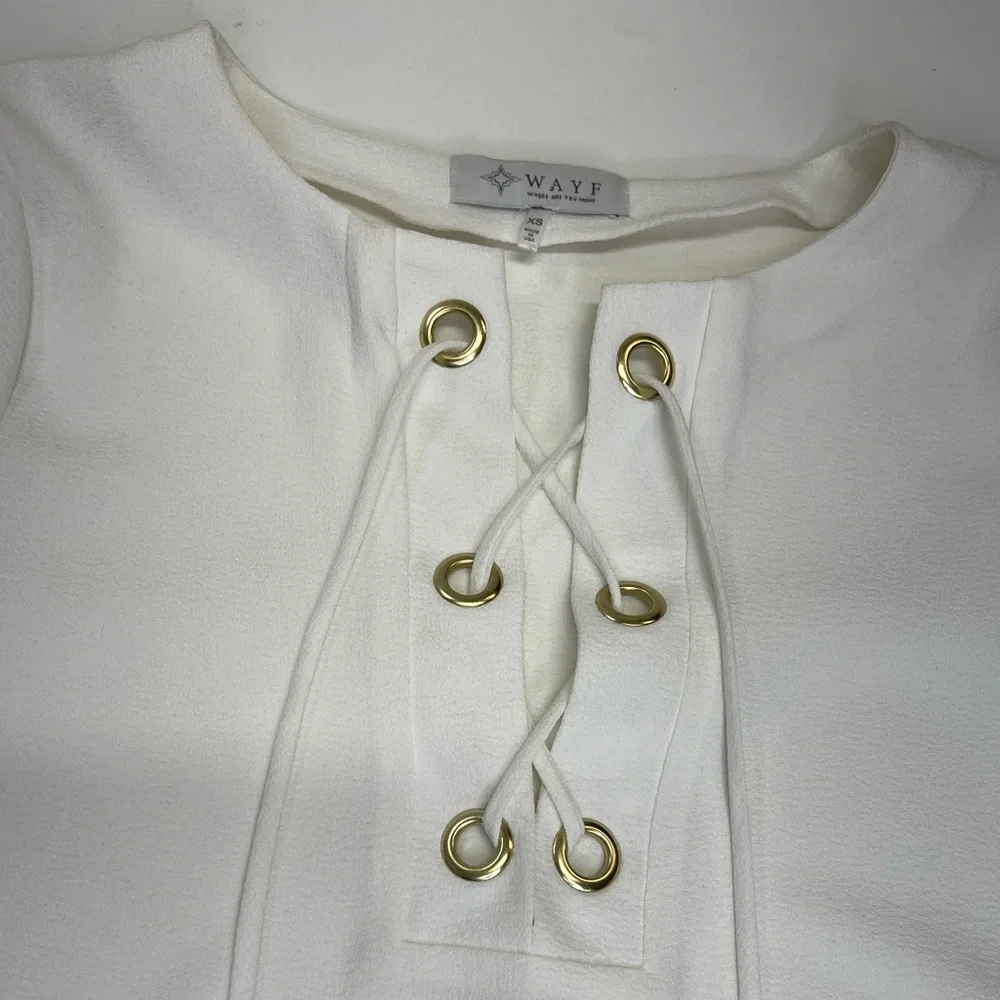 WAYF Ivory Lace Up Short Sleeve Blouse Top Size XS - Picture 2 of 8